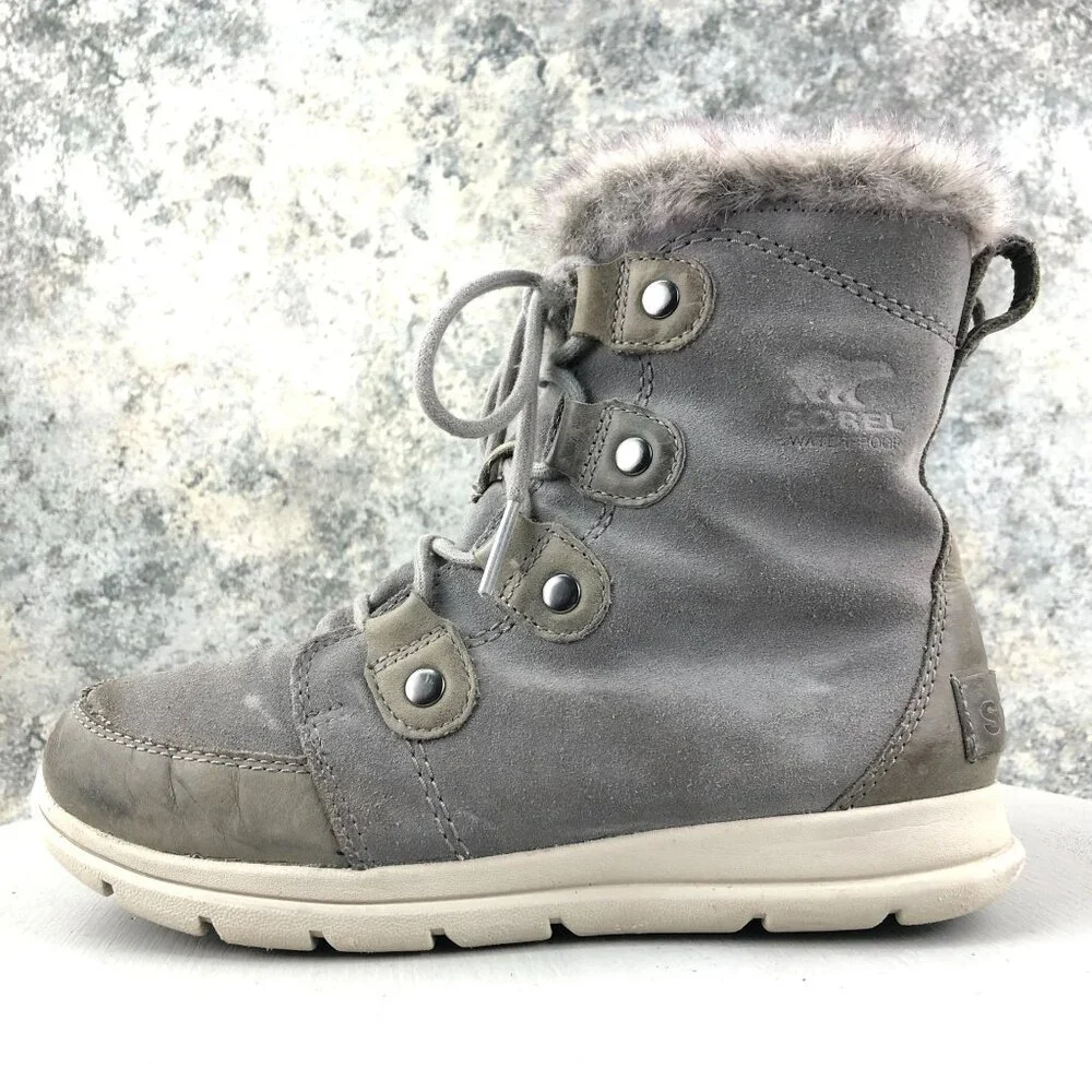 Sorel Women's Size 8 Explorer Joan Quarry Grey Waterproof Leather Suede Boots